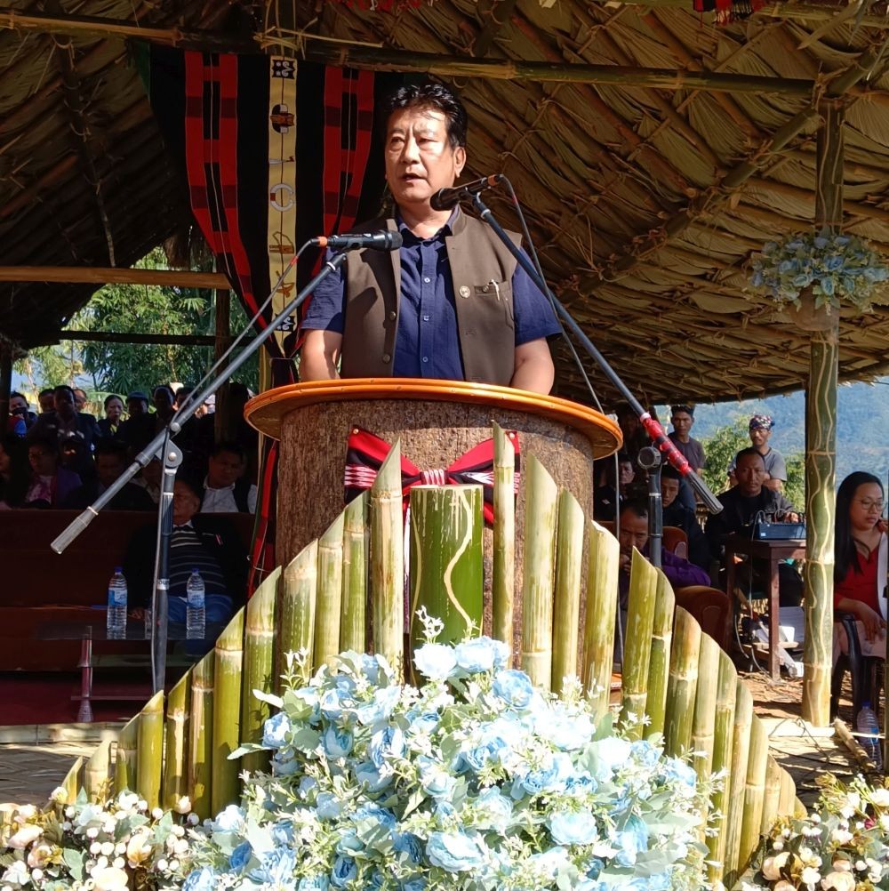 MLA 50 A/C Longleng, A Pongshi Phom, addressing the gathering during the celebration of the 25th anniversary of Sakshi EAC Hq under Longleng district on November 15. (DIPR Photo)